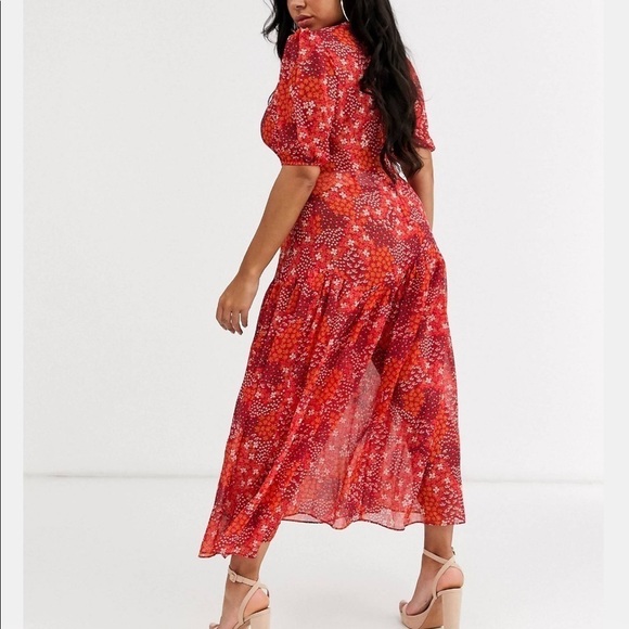 Asos Curve 14 Never Fully Dressed red floral print dress - Picture 3 of 12